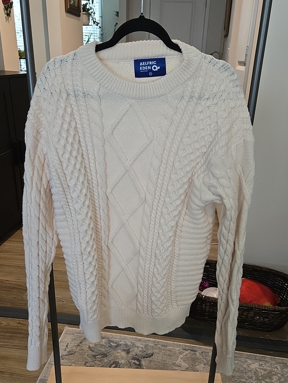 Aelfric Eden Off-White Cable Knit Crewneck Sweater